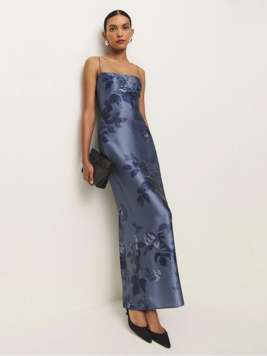 Reformation Dresses & Skirts - Reformation Navy Blue Floral Satin Maxi Dress